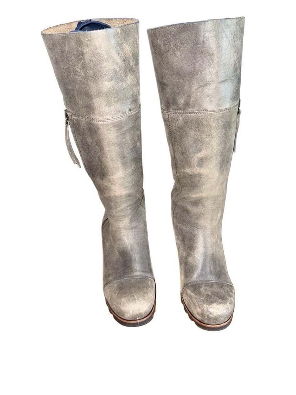Sorel Addington Tall Heeled Boots Grey Leather